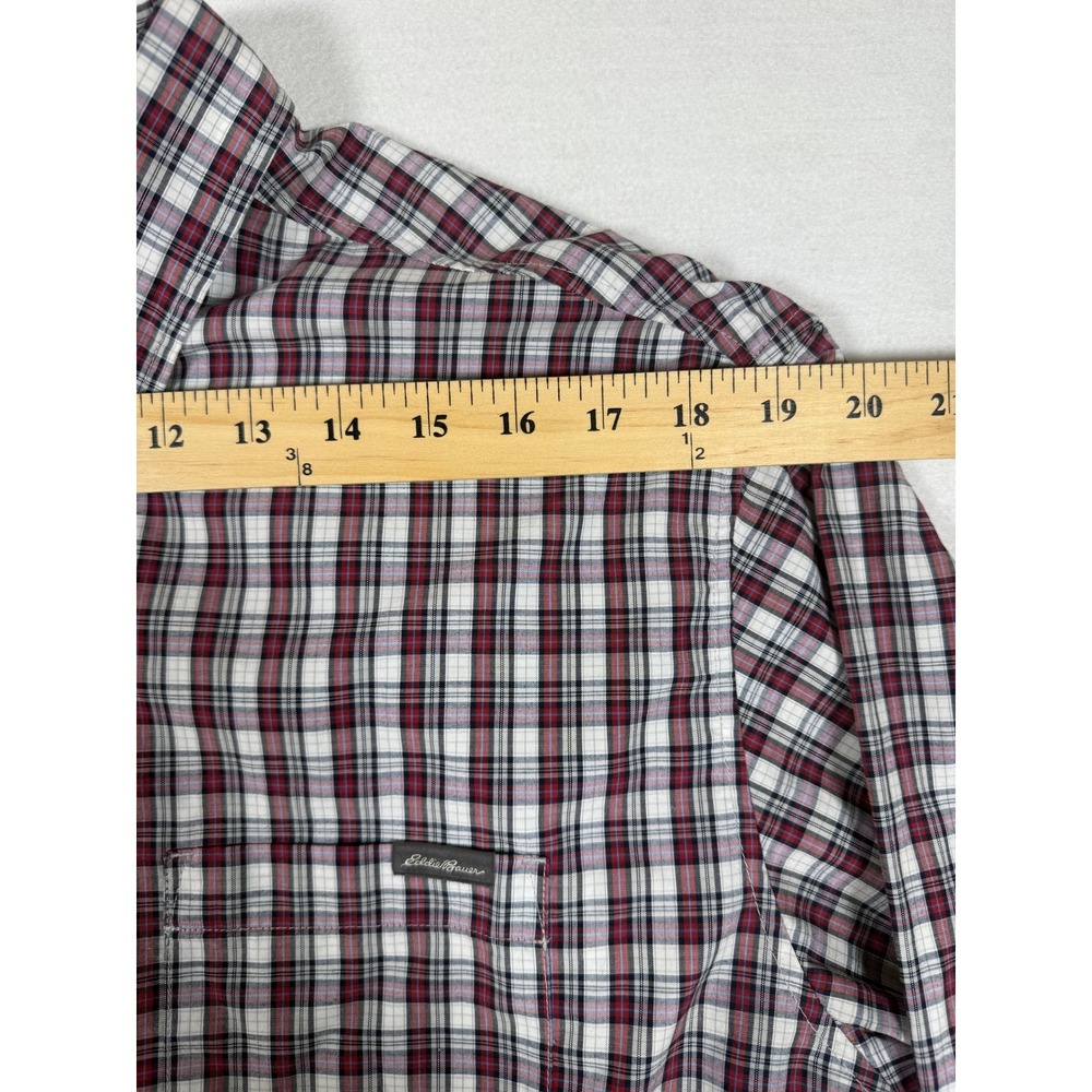 Eddie Bauer Mens XL Tall Classic Fit Plaid Button Down Shirt Red White Navy - Picture 8 of 11